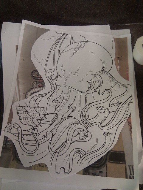 The drawing of vic's cthulu tattoo