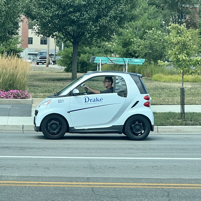 Look at this tiny ladder on this tiny smart car